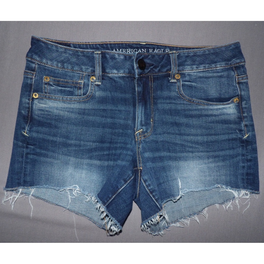 American Eagle Super Stretch Cut Off Mid-Rise Shortie Denim Shorts Women's 8